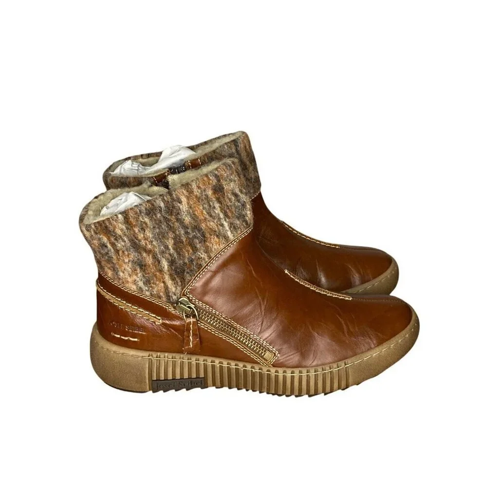 Josef Seibel Maren 22 Shearling-Lined Brown Leather Boots comfort size 6 / 37